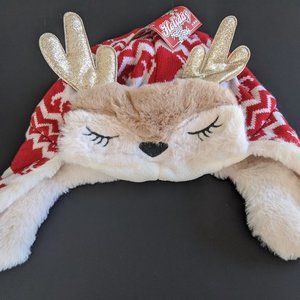 Kids Plush Christmas Reindeer Trapper Hat New